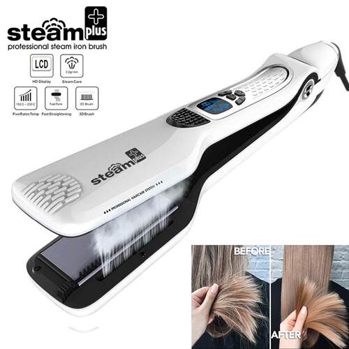 Steam Hair Straightener Brush Ceramic Flat Iron Professional