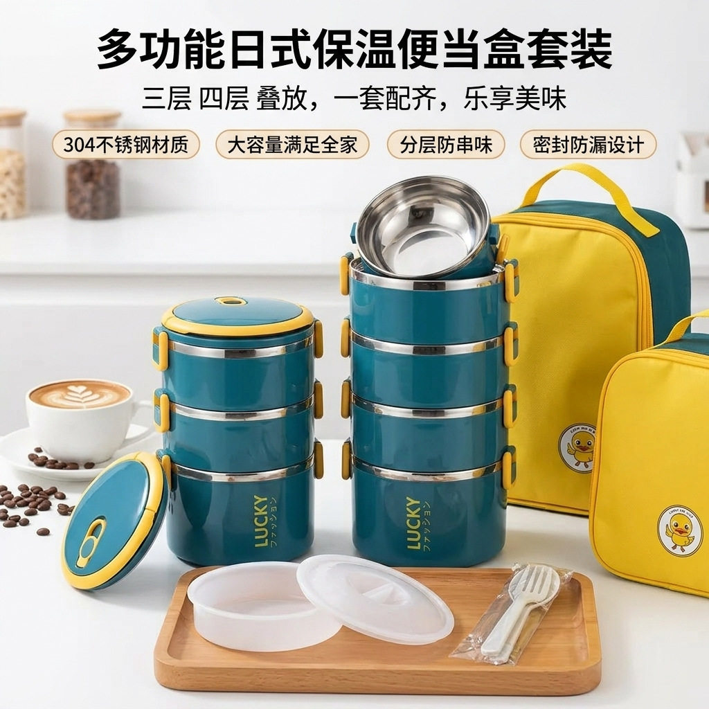 不锈钢保温饭盒学生分格餐盒上班族多层保温带饭盒圆形保温便当盒