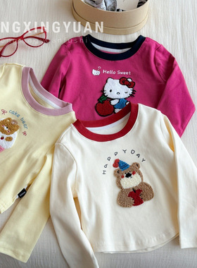 日本品质童星圆女童春秋kt猫长袖T恤女宝宝秋款卡通打底衫儿童装