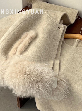 日本品质童星圆韩版童装女童羊毛套装秋冬新款儿童洋气狐狸毛呢外