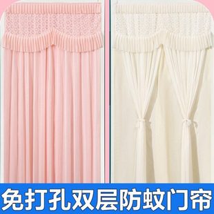 新款 厨房免打孔门帘隔断帘家用挂帘防蚊夏季 纱帘卧室蕾丝双层不透
