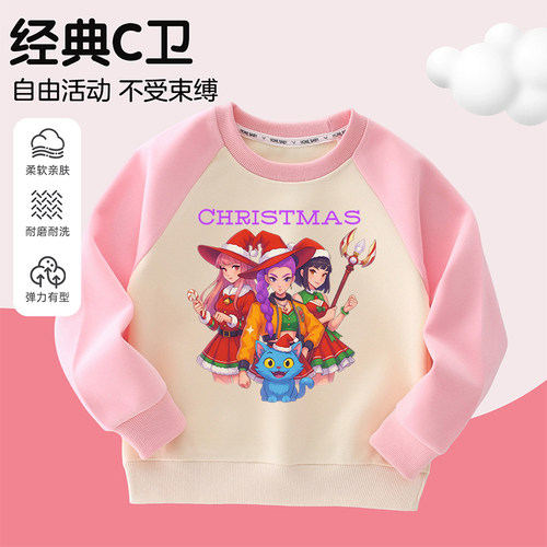 KPopDemonHunters猎魔女团印花衣服儿童圆领上衣男女童长袖卫衣潮