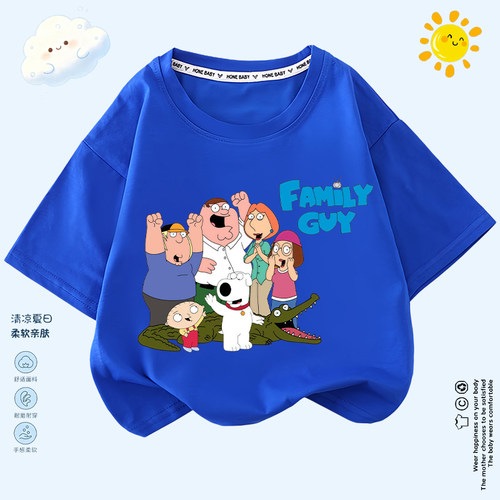 恶搞之家Family Guy卡通印花上衣男女童跨境短袖亚马逊儿童半袖T