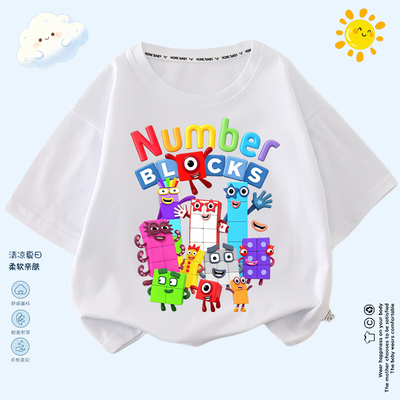 数字积木number blocks印花衣服男女童卡通纯棉短袖儿童宽松半袖T