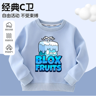 上衣T恤 男女童长袖 blox fruits游戏水果衣服豹纹盒子儿童卫衣套装