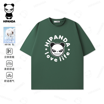 Hipanda你好熊猫凉感宽松美式痞帅短袖T恤男2026夏新款潮牌体恤女