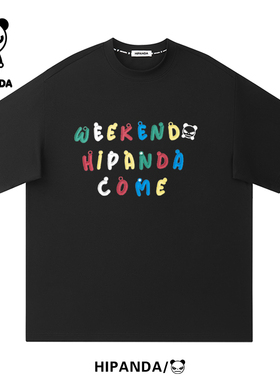 hipanda你好熊猫短袖男士春夏官方半袖潮情侣装上衣宽松白色T恤女