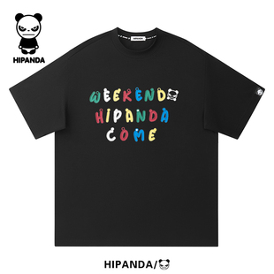 hipanda你好熊猫短袖男士春夏官方半袖潮情侣装上衣宽松白色T恤女