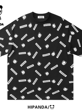 hipanda你好熊猫短袖男士春夏官方半袖潮情侣装上衣宽松白色T恤女