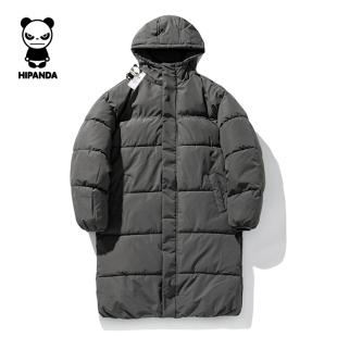 HiPanda你好熊猫中长款棉服男女冬季防泼水连帽棉衣潮牌过膝休闲