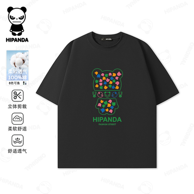 HiPanda你好熊猫纯棉短袖t恤男士2026夏季新款宽松圆领情侣上衣服