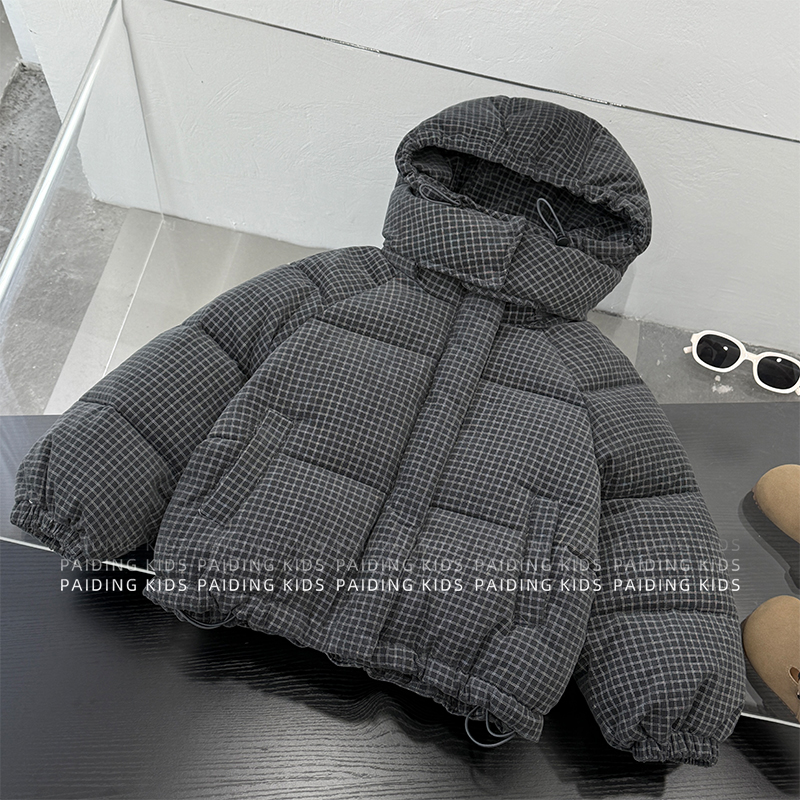冬装儿童韩版时尚经典格纹连帽保暖厚款休闲面包棉服SJ6942-DD1