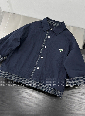 春装儿童韩版时尚个性复古风倒三角标帅气翻领外套SJ7198-CC1