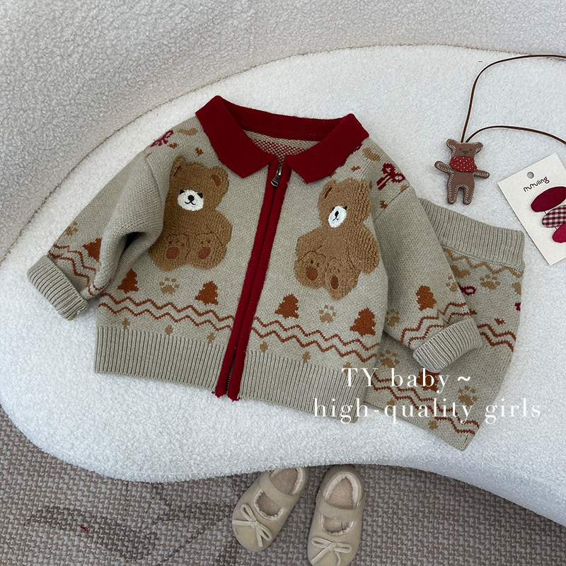 冬装女小童韩版时尚洋气气质保暖毛衣外套短裙套装ZH0717