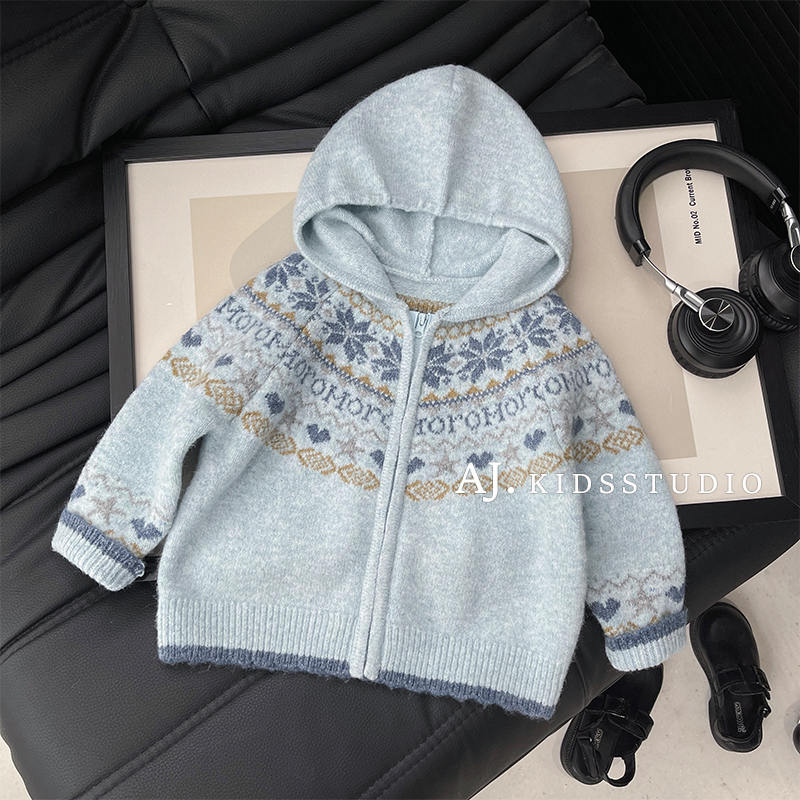 现【泰酷】秋冬装女童韩版休闲森系几何图案针织毛衣外套MPG7141