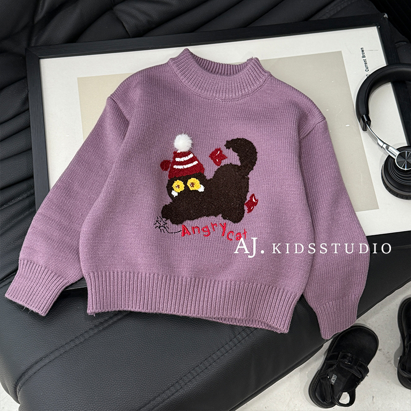 泰酷【圣诞喵】冬款男女童可爱猫咪套头加厚保暖针织毛衣MPG7445