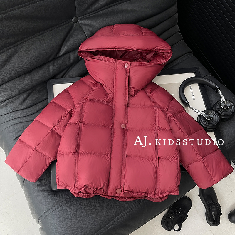 【泰酷】冬款儿童韩版纯色拉链休闲厚款保暖连帽面包棉服MPG7563