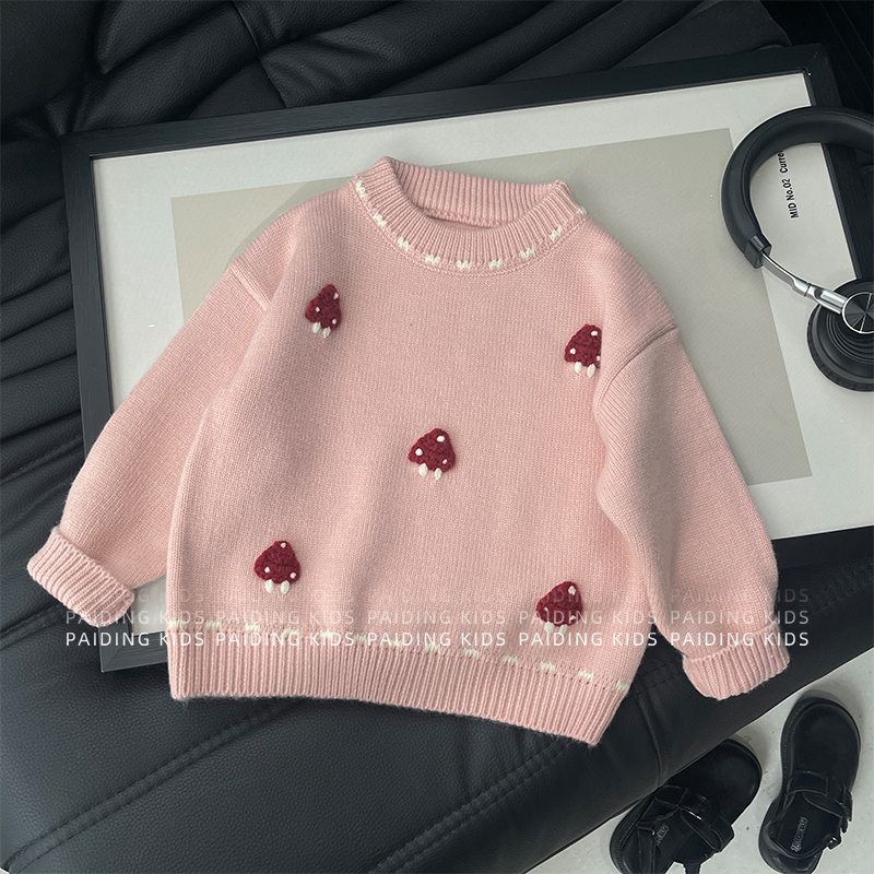 现【泰酷】秋冬装女童韩版森系少女粉蘑菇设计保暖加厚毛衣SJ6618