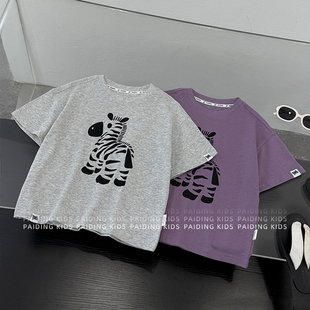 T恤HCXZ4900 夏装 简约斑马两色印花休闲短袖 时尚 XX1 儿童韩版
