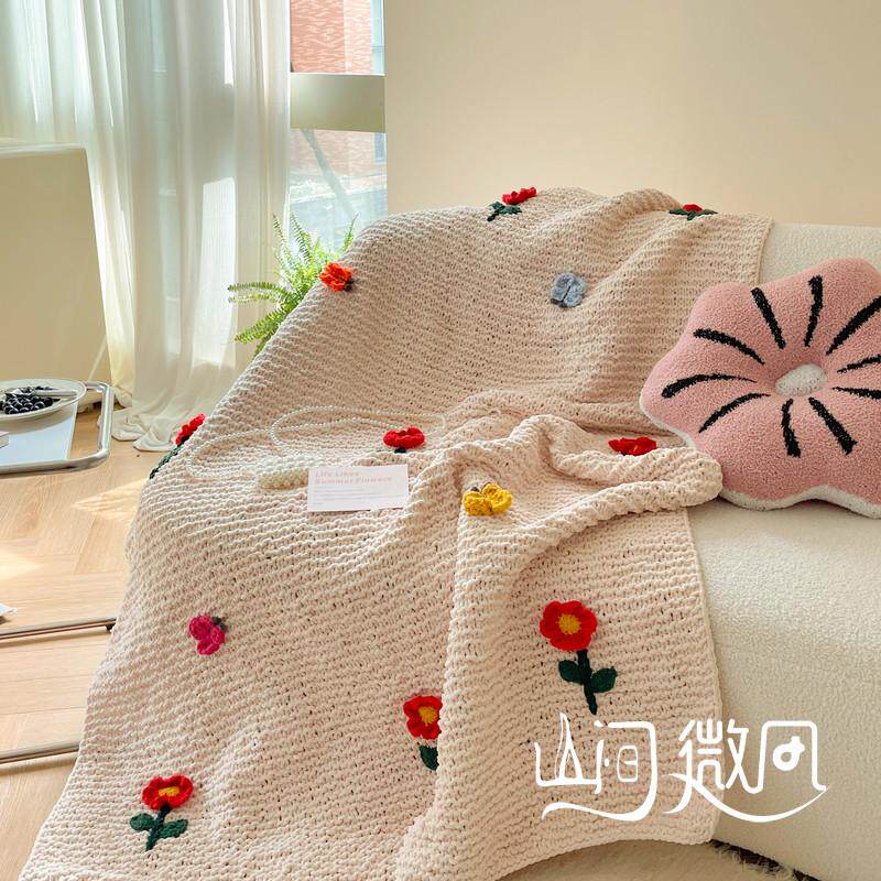 纯手工编织花朵毯子复古法式ins沙发毯花朵空调毯民宿床尾毯盖毯