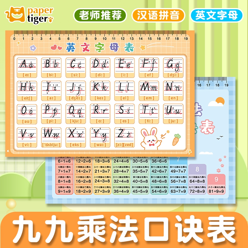 乘法口诀表卡片一二年级小学生认读拼音节学习数学公式桌垫带刻度英文字母表乘除法口诀背诵神器小学教具全套