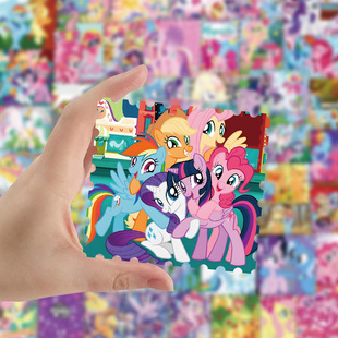 66张可爱小马宝莉邮票贴纸趣味信封口贴碧琪柔柔紫悦小马动漫物料周边卡通小图案插画装 饰diy手机壳背后平板