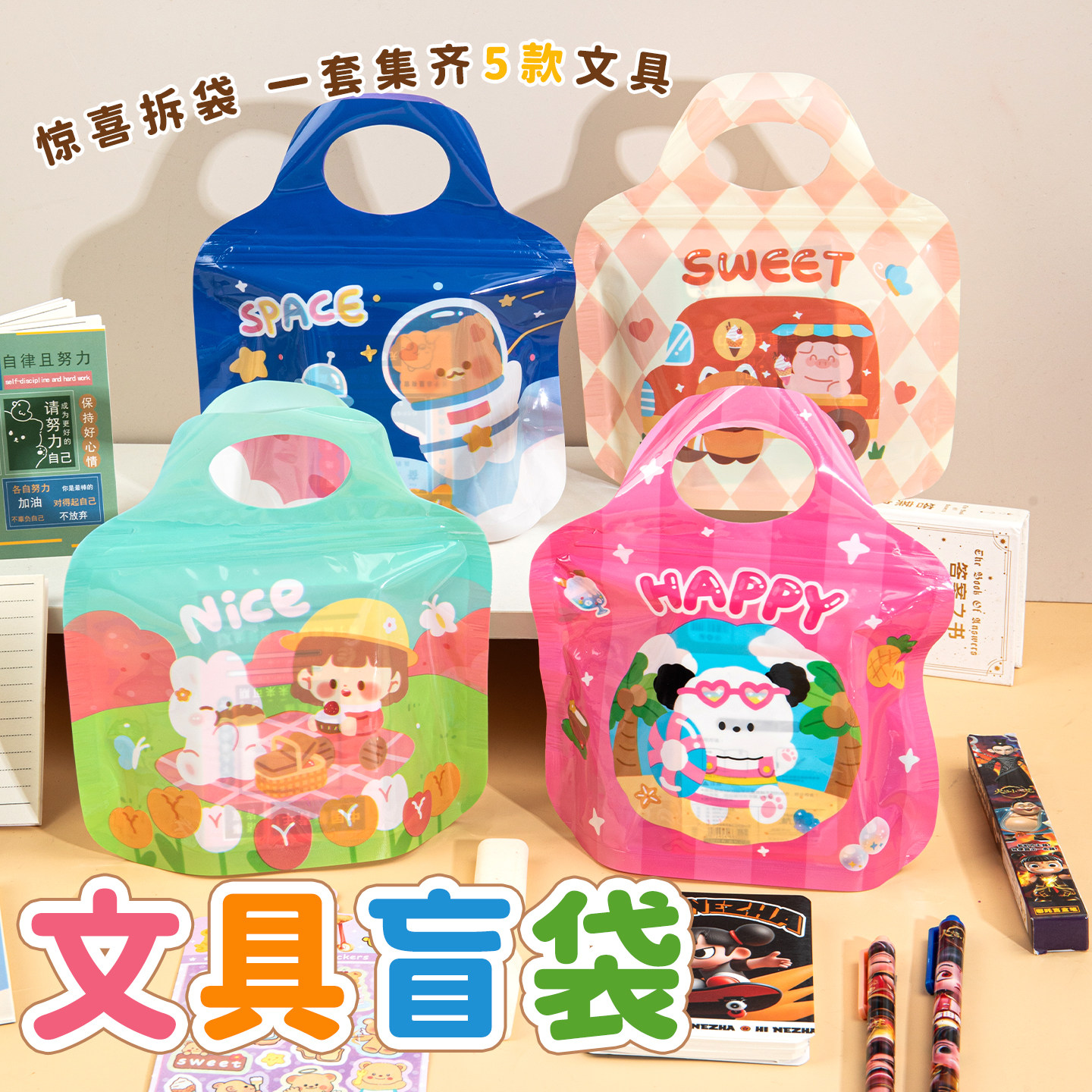 惊喜拆袋伴手小礼品文具盲袋动漫风卡通便当包儿童高颜值饭盒袋手提饭