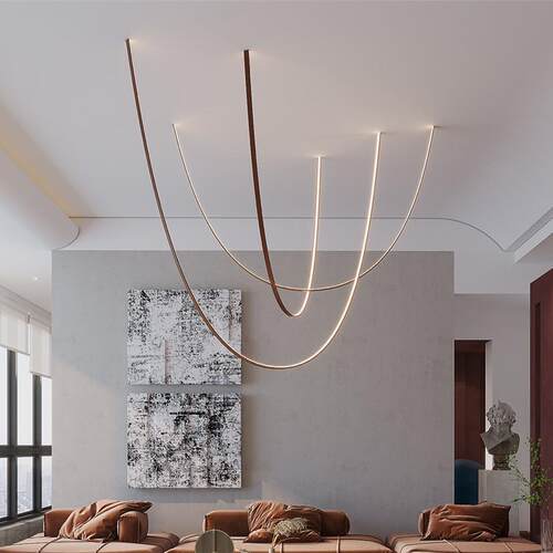 极简线条餐厅吊灯设计师艺术别墅客厅挑空loft复式楼梯led简约