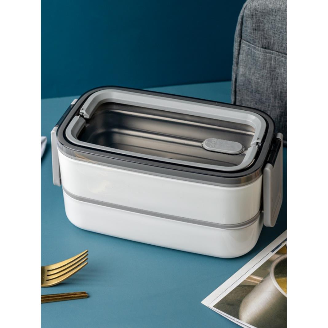 7L8K304不锈钢加水保温饭盒微波炉加热双层分格密封便当盒上班族