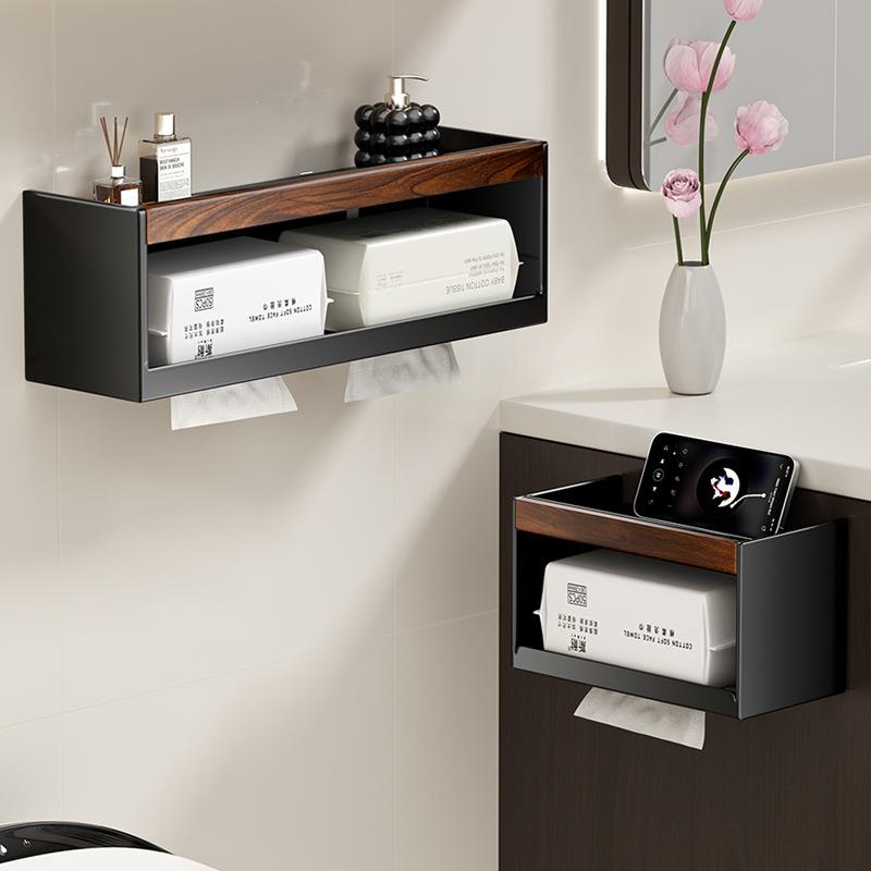 卫生间厕纸盒厕所纸巾架洗漱台洗脸巾卷纸收纳置物架免打孔壁挂式