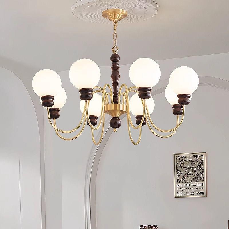 新款法式美式中古风客厅灯大气餐厅卧室主灯饭厅简约灯具全铜吊灯