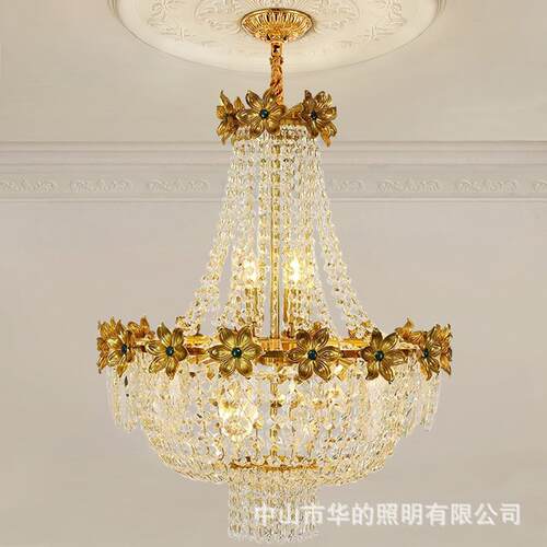 欧式别墅客厅大吊灯酒店工程餐厅楼梯全铜法式复式楼