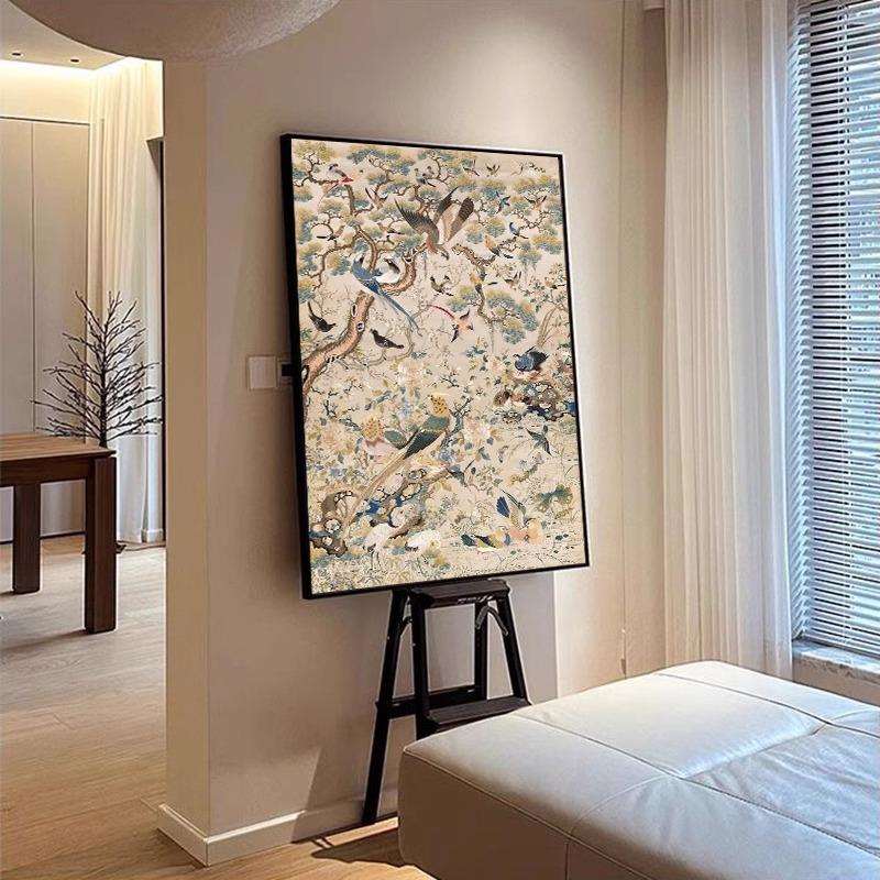 花鸟祥和图法式中古风餐厅装饰画芯新中式客厅挂画复古艺术国画心