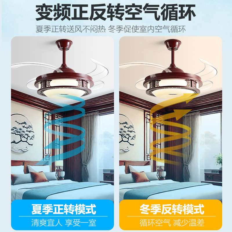 2025新款餐厅风扇灯吊扇灯客厅卧室电扇灯现代中式家用隐形风扇灯