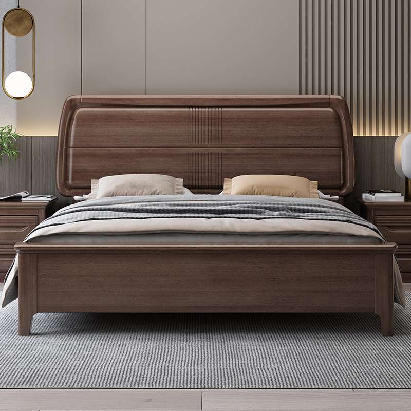 江西赣州南康实木床箱框结构1米5加床垫1900mm总长的胡桃木双人床