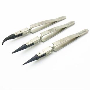 WEITESI 不锈钢反差镊子 尖头弯头反向塑料头镊 防磁防酸精密夹持