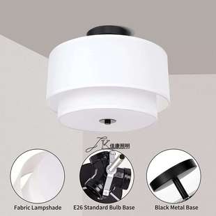 亚马逊ebay美式 农舍吸顶灯复古工业风走廊餐厅卧室布艺圆形灯具