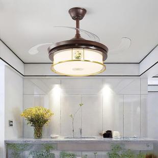 新中式风扇灯吊扇灯全铜实木中国风隐形扇餐厅灯卧室吊灯风扇一体