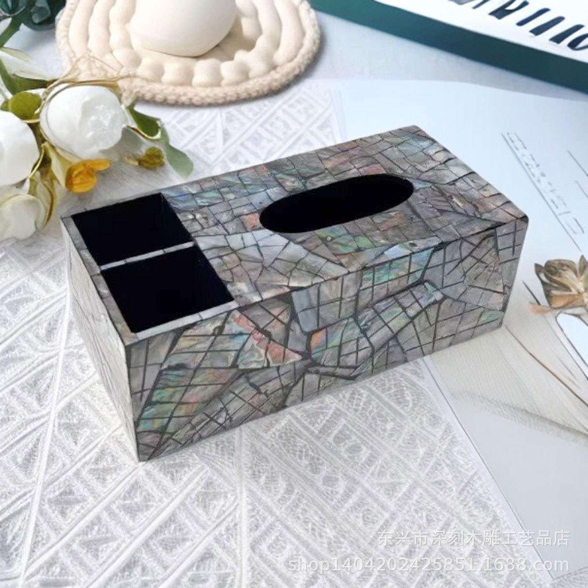 跨境轻奢天然贝壳纸巾盒客厅茶几摆件收纳盒家用创意餐巾纸抽纸盒