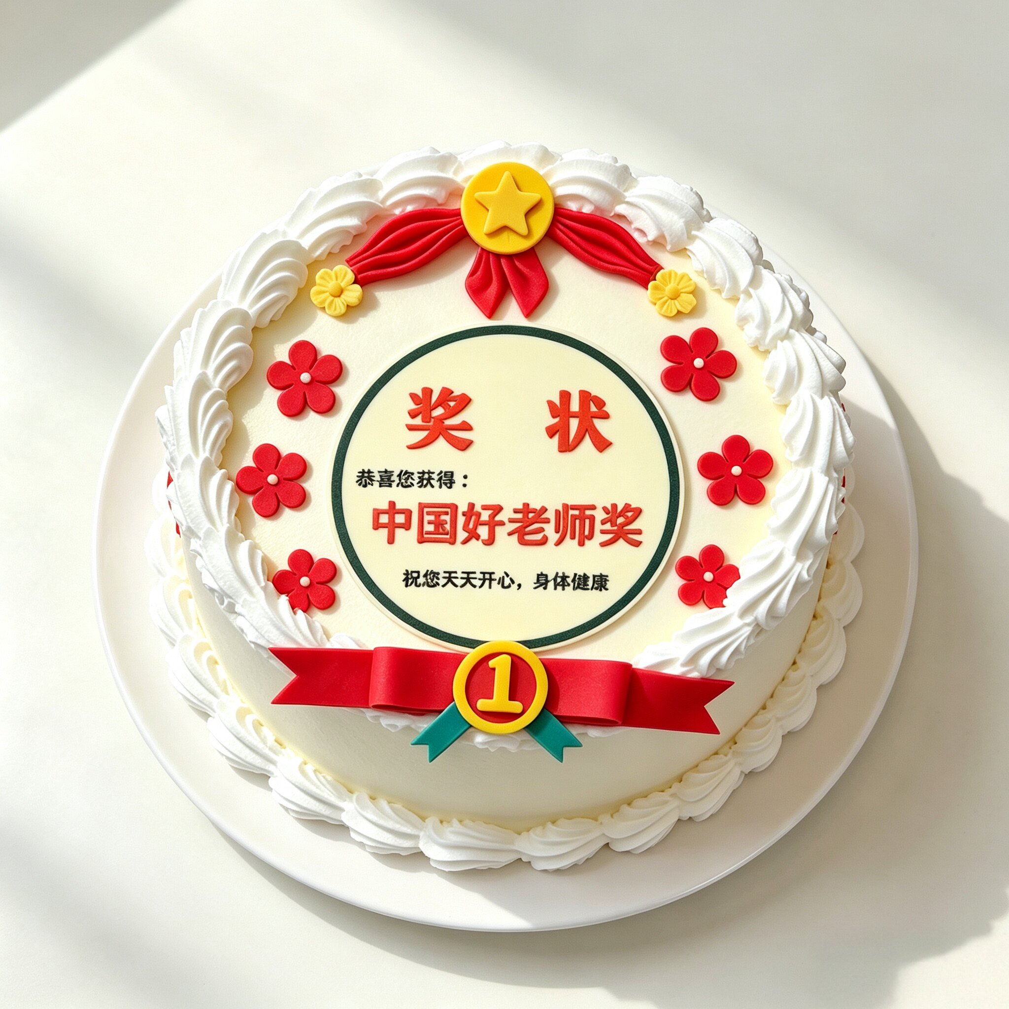 教师节向日葵翻糖奖状蛋糕装饰