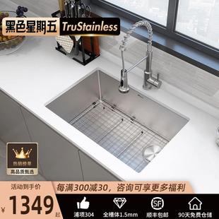美国TRU厨房304不锈钢水槽偏孔手工大单槽台下洗菜盆洗碗水池110