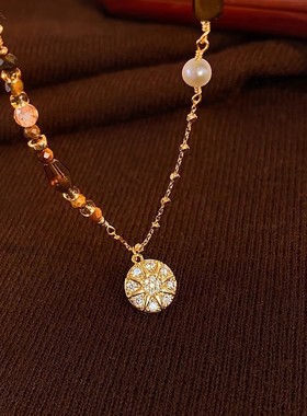 日本品质美拉德复古星星圆盘珍珠项链女款2025新款颈链轻奢小众精