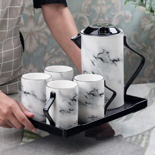 可套大理石水杯耐茶壶客厅简约北欧高水开纹家用温 茶具用凉水壶装