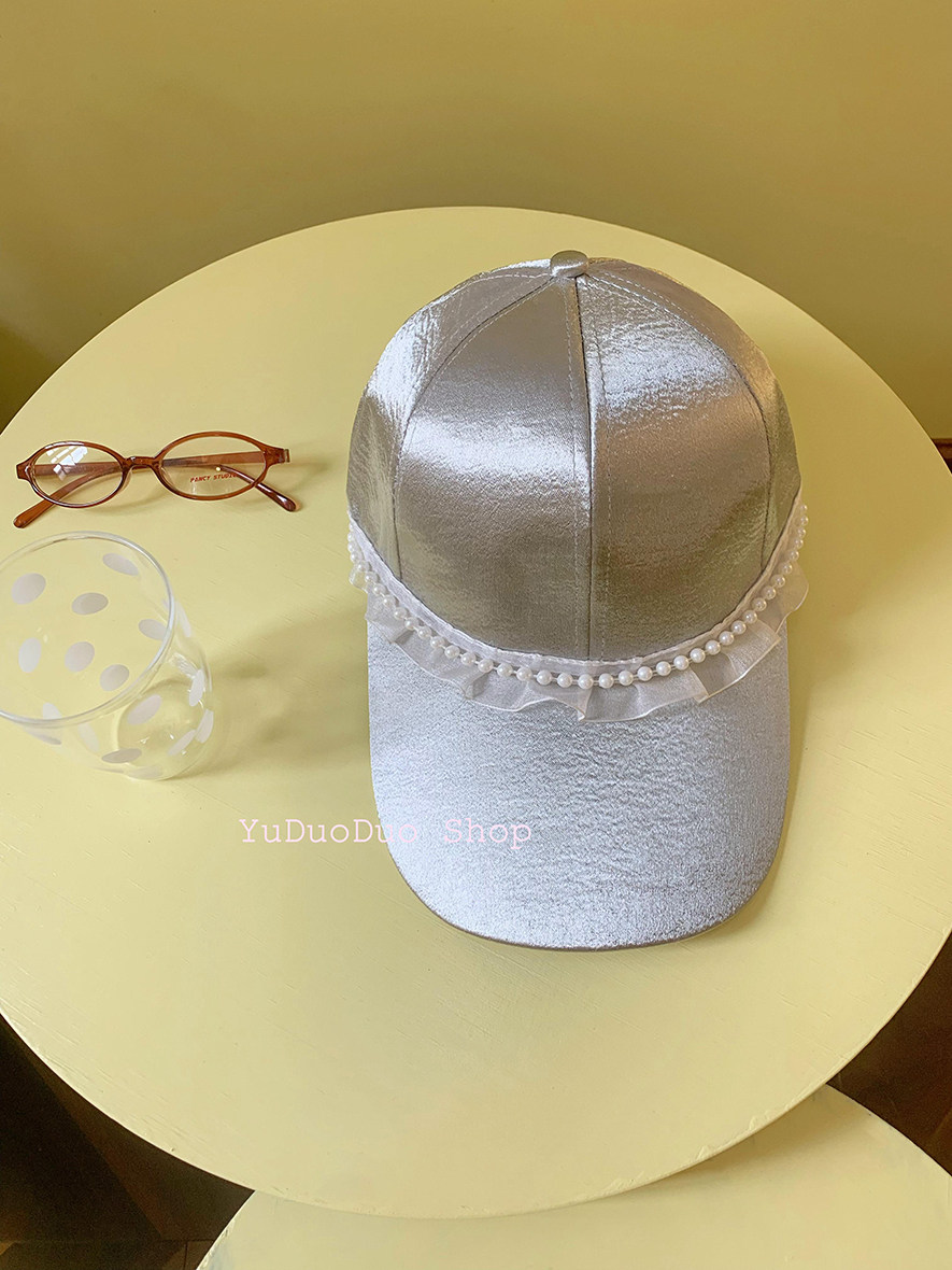 ins博主小众银色蕾丝棒球帽女高级感显脸小春夏遮阳帽甜酷鸭舌帽