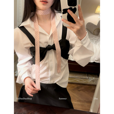 法式复古时髦波点长条绑发丝巾女