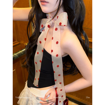 韩国复古珠光波点氛围感装饰丝巾