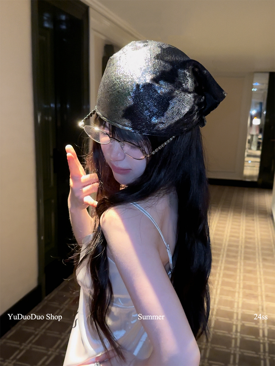 小众亚文化千禧风银色包头丝巾女