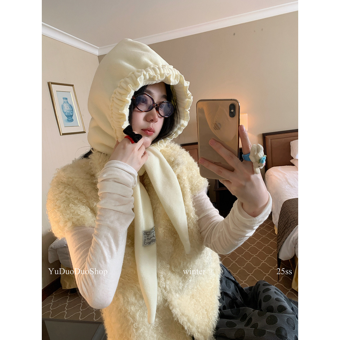 蓬松感棉花糖摇粒绒巴拉克拉法帽子女秋冬保暖软fu花边连帽围脖潮,服饰配件/皮带/帽子/围巾,帽子,淘宝优惠券,粉丝福利购,淘宝优惠卷