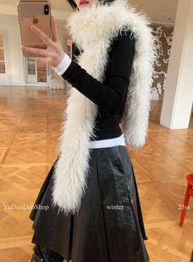 时髦复古冬季保暖超软卷卷毛围巾女y2k千禧辣妹仿皮草窄版围脖潮