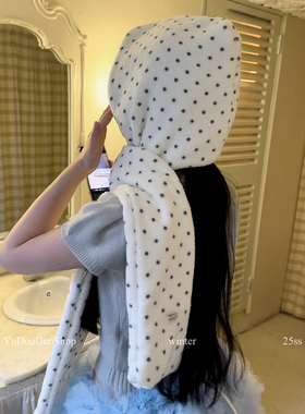 毛绒软糯连帽围脖女秋冬百搭保暖帽子围巾一体护耳巴拉克拉法帽子